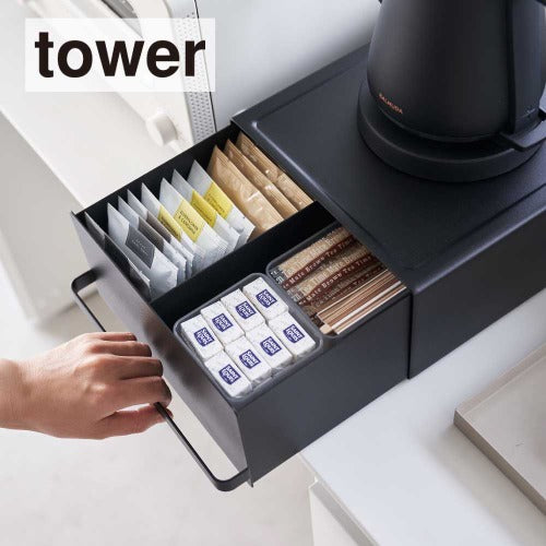 引き出し付き家電下ラック(ブラック)