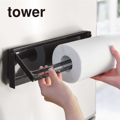 片手でカット マグネットキッチンペーパーホルダー(ブラック)